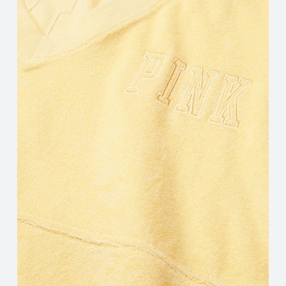Victoria’s Secret Pink Varsity Terry Cloth V Neck Oversized Pullover Yellow - Picture 7 of 12